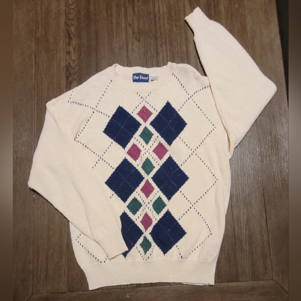 VTG Par Four Sweater Mens Size L Preppy Grandpacore Hand Loomed Knit Golf